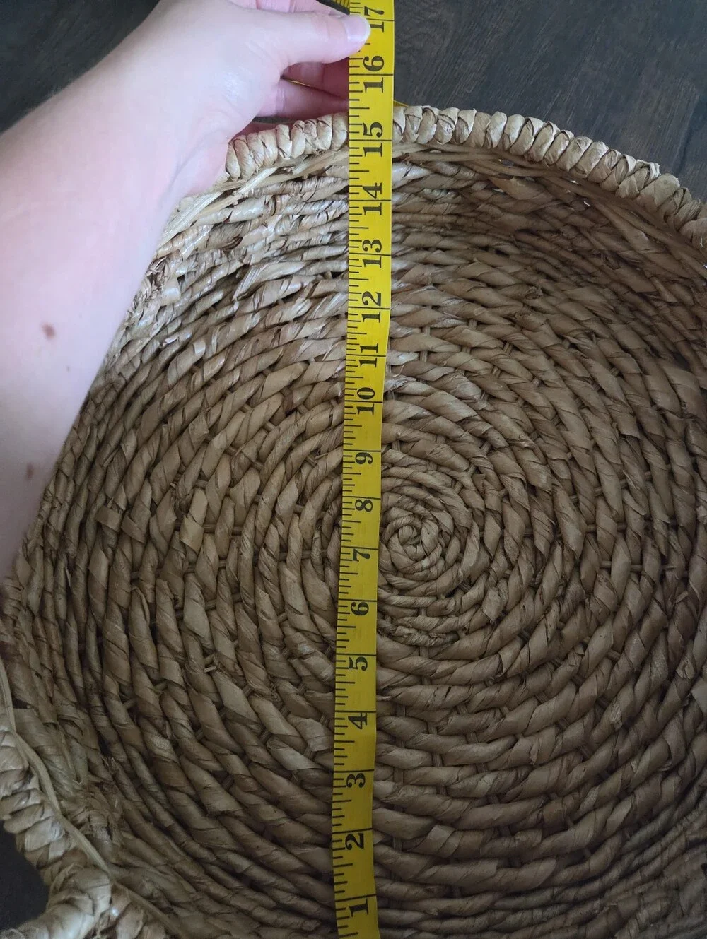Boho Woven Seagrass Round Tray Basket with Handles | 16